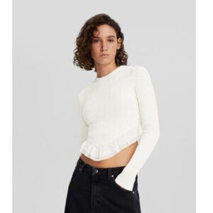 Bershka Ribbed Sweater with Ruffles
